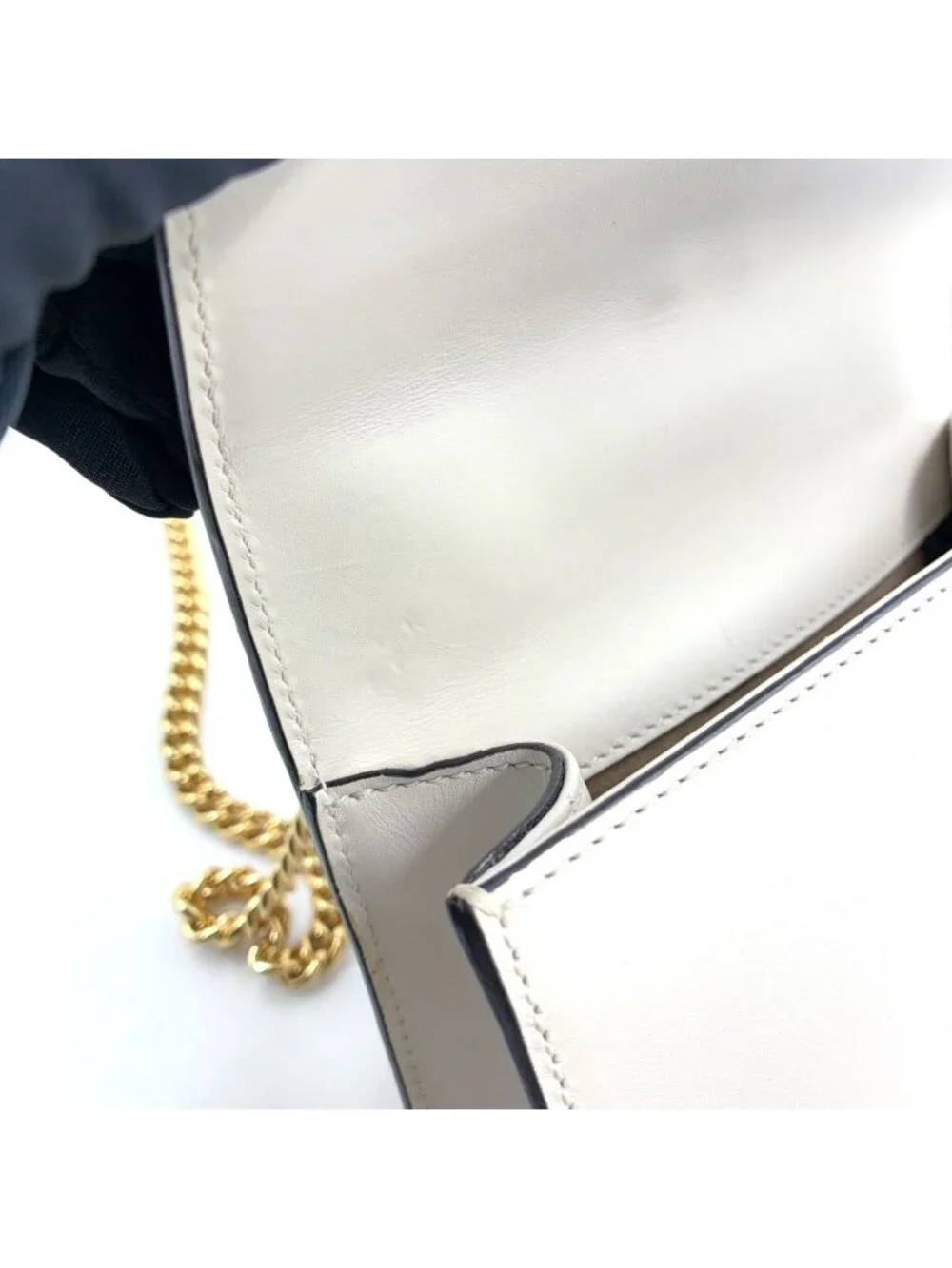 Gucci Sylvie Mini Canvas Calfskin Off White Navy Red Chain Shoulder Bag Gold